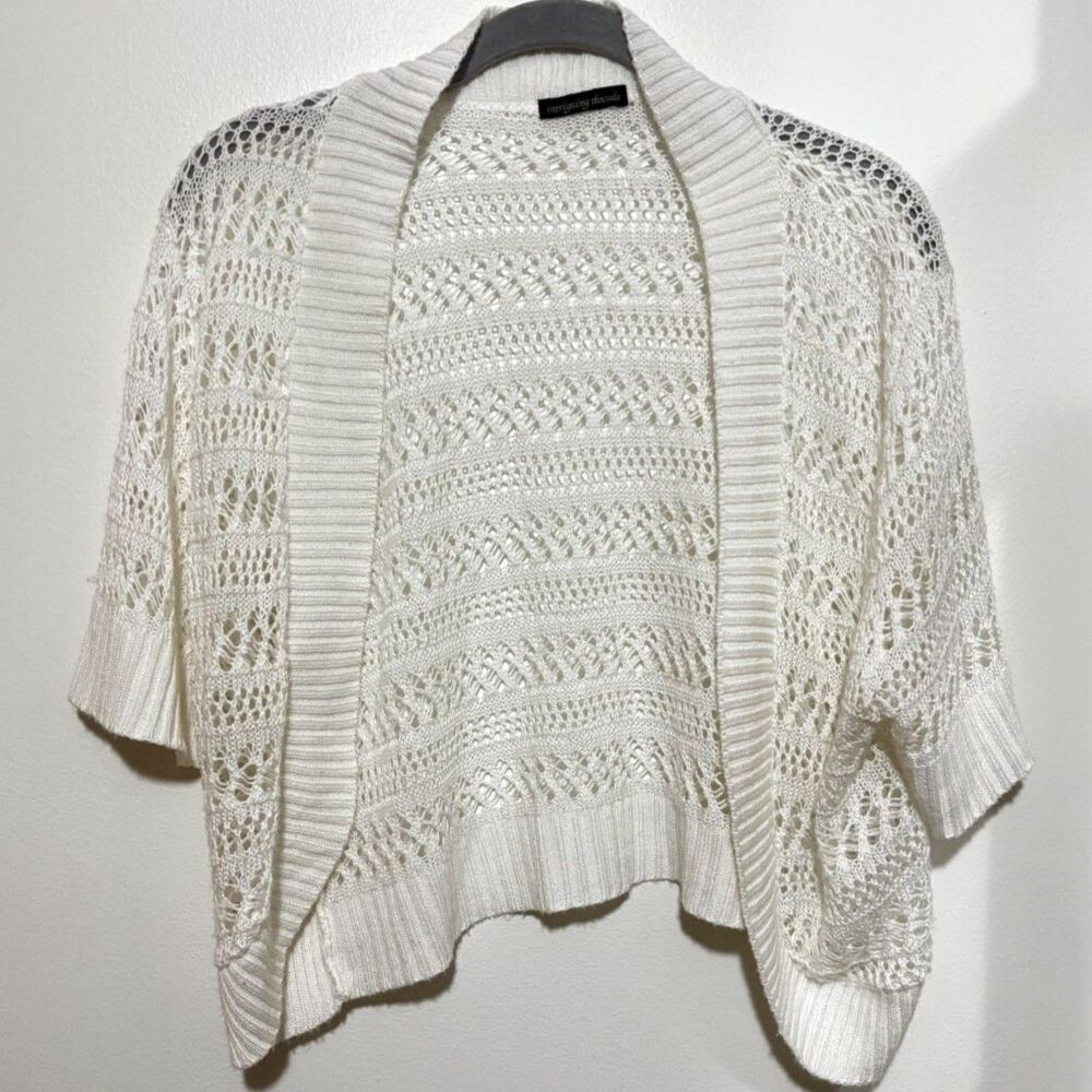 Intriguing Threads Cream Open‎ Knit Boho Crochet Cardigan M/L Summer Layer